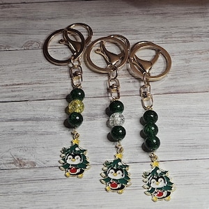 Christmas Penguin Gift, Purse Charm, Christmas Holiday Penguin Beaded Keychain