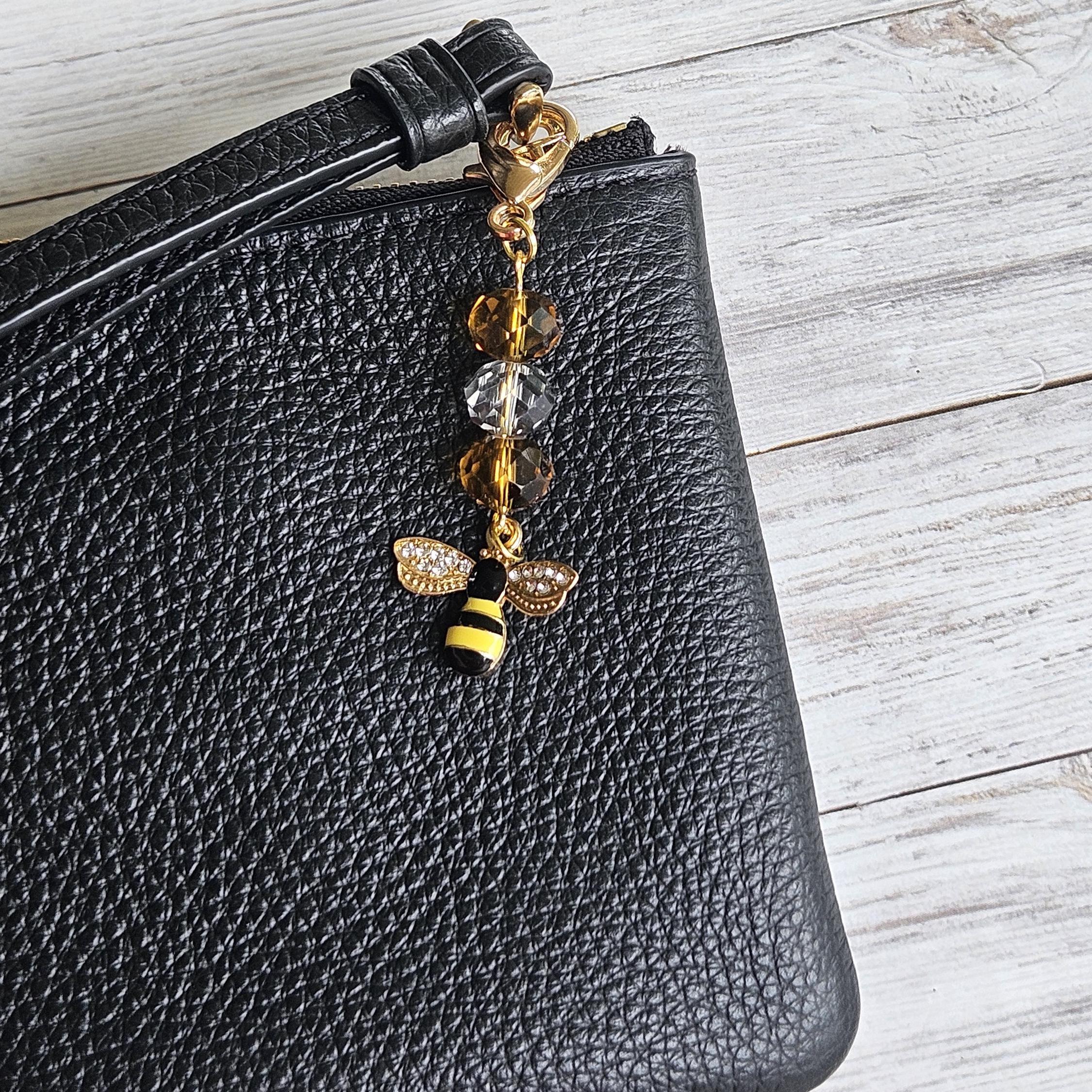 Gold Bee Badge Charm, Personalized Bag Charm, Zipper Pull Journal Charm