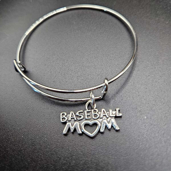 Silver Baseball Mom Charm Bracelet/Bangle