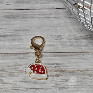 Badge Reel Accessory, Christmas Santa Hat Badge Charm, Holiday Zipper Pull