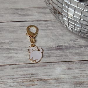 Cat Badge Reel Charm, Cat Badge Accessory, White Cat Planner Charm