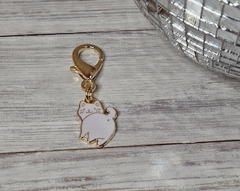 Cat Badge Reel Charm, Cat Badge Accessory, White Cat Planner Charm