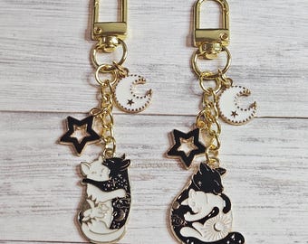 Cat Bag Charm, Celestial Cat Purse Charm, Moon Charm Accessory