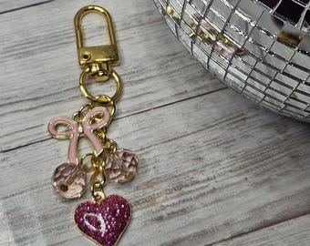 Heart Purse Charm Bow Keychain Pink Bag Accessory Gift For Her