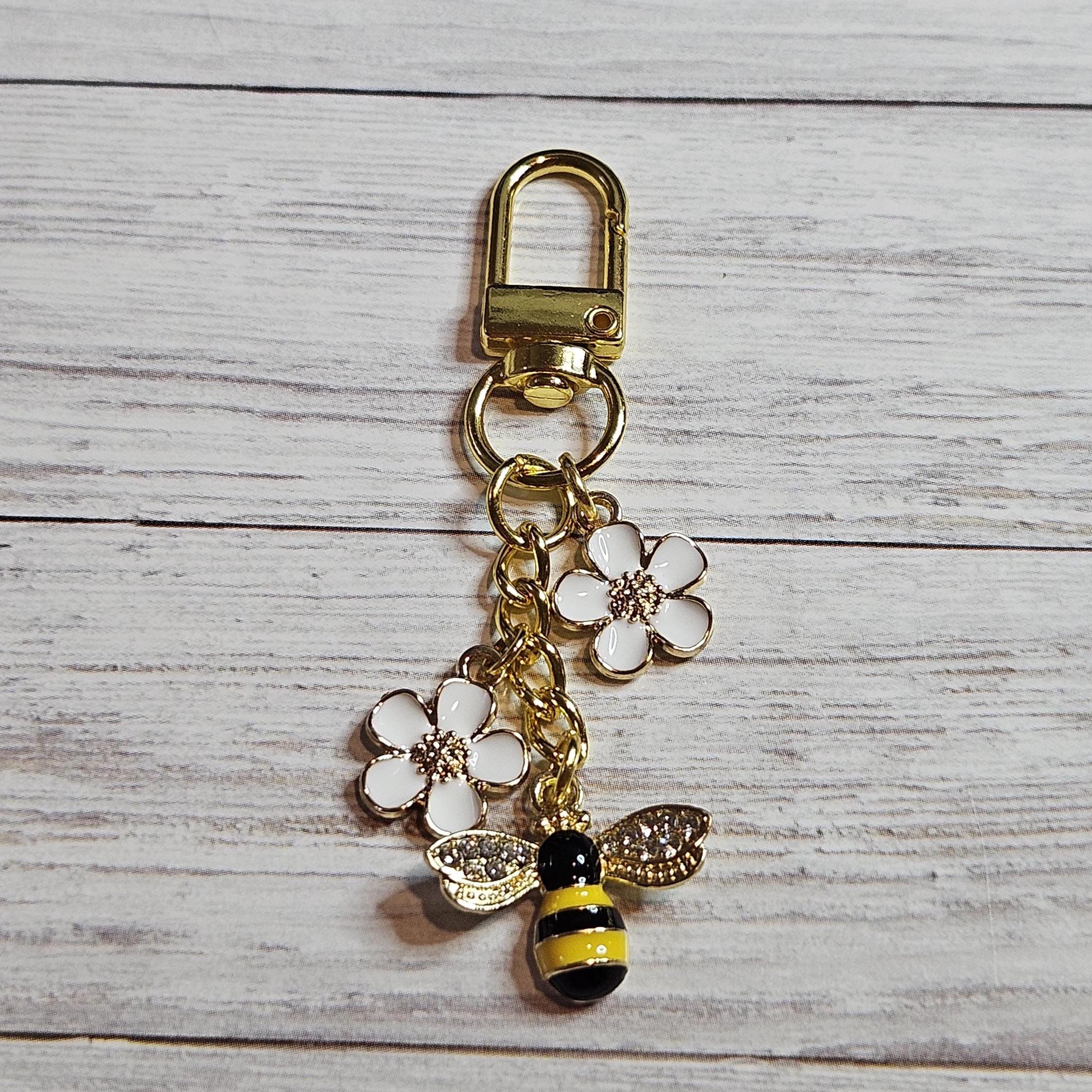 Gold Bee Bag Charm, Honeybee Purse Charm, Zipper Pull, Journal Charm