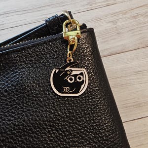 Bag Charm, Funny Black Cat in Dish Keychain Charm Accessory