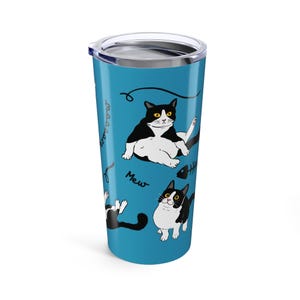 Tuxedo Cat Becher 20 Unzen, niedlicher Katzenliebhaber Reisebecher, lustiges Geschenk für Katzenbesitzer, Trinkgeschirr mit Haustiermotiv, einzigartiger Kaffeebecher