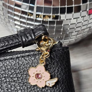 Flower Badge Charm  Pink Floral Bag Charm Keychain Gift for Her