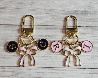 Personalized Pink Bow Bag Charm – Custom Name Initial Keychain, Cute Purse Accessory, Gift for Her