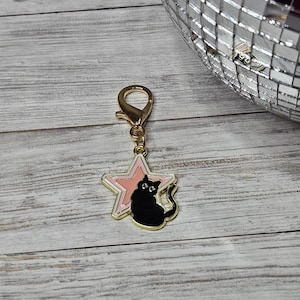 Badge Reel Charm, Cute Cat Badge Charm Accessory, Black Cat Zipper Charm