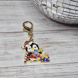 Badge Reel Charm, Penguin Badge Charm Accessory, Christmas Zipper Charm