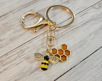 Gold Bee Purse Charm Elegant Honeycomb Key Chain Bumblebee Keychain Gift Idea