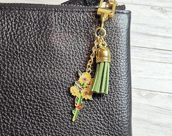Flower Keychain, Yellow Floral Bag Charm Accessory