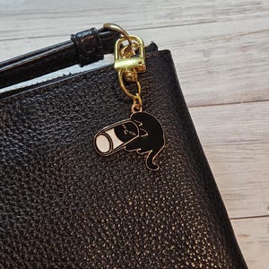 Black Cat in Dish Keychain Purse Charm Accessory