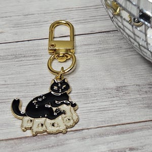 Black Cat Bag Charm, Mystical Moon Cat Keychain Purse Charm Accessory