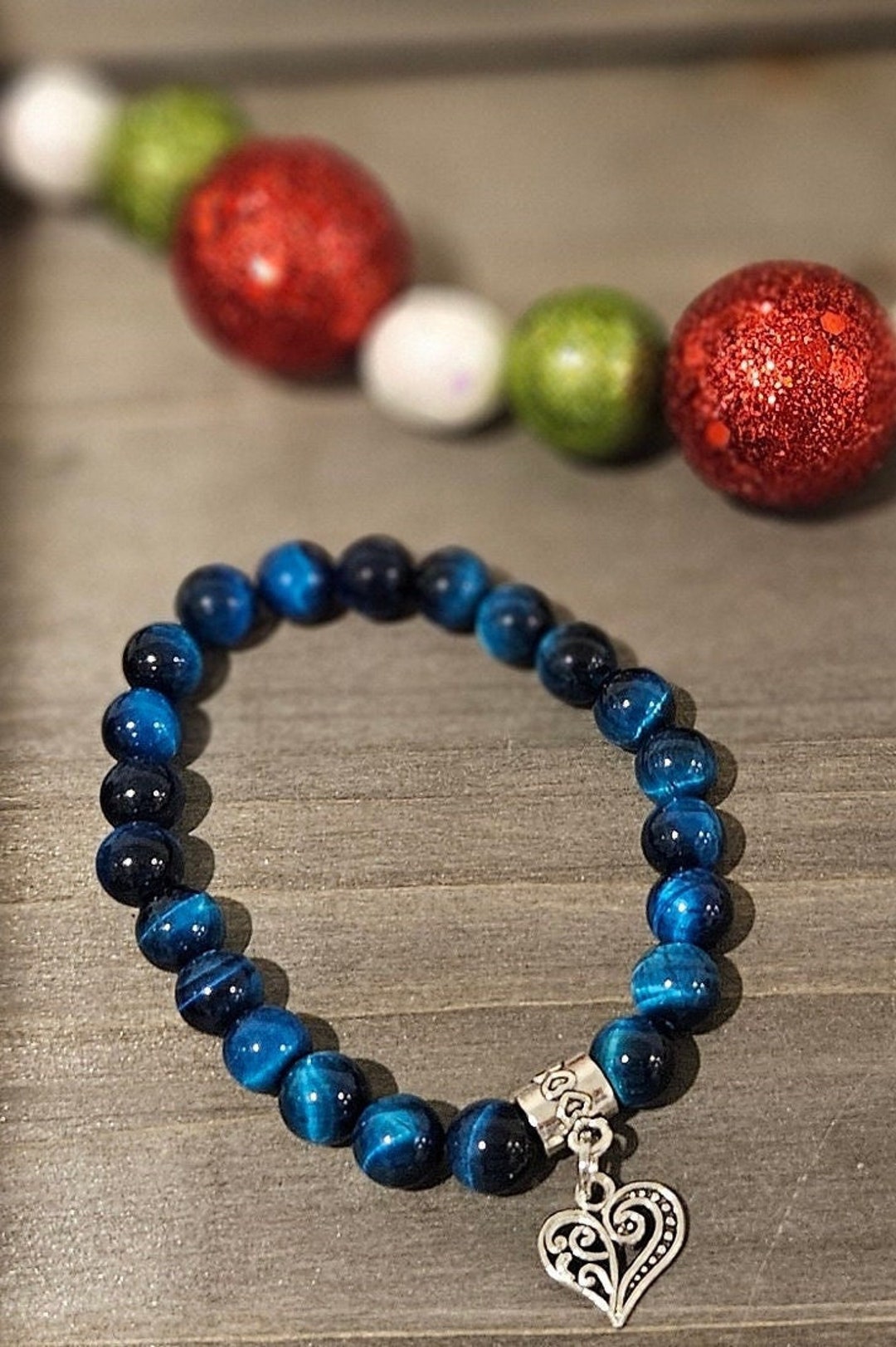 Blue Tiger Eye Beaded Charm Bracelet Elegant Healing Gemstone Jewelry ...
