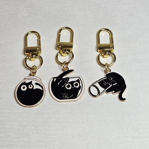 Gift Set - Black Cat Bag Charm Set, Set of 3 Funny Cat Purse Charms