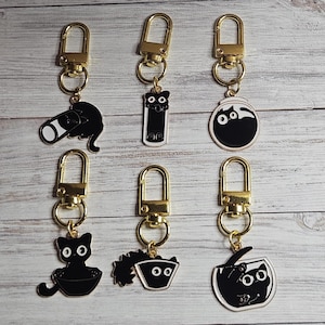 Bag Charm, Black Cat in Dish Purse Charm Keychain Accessory