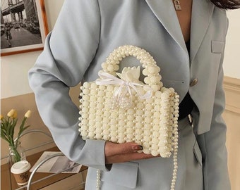 Bolso de noche hecho a mano con perlas - bolso nupcial, despedida de soltera, bolso clutch de luna de miel - regalo para la novia, regalos del día de la madre