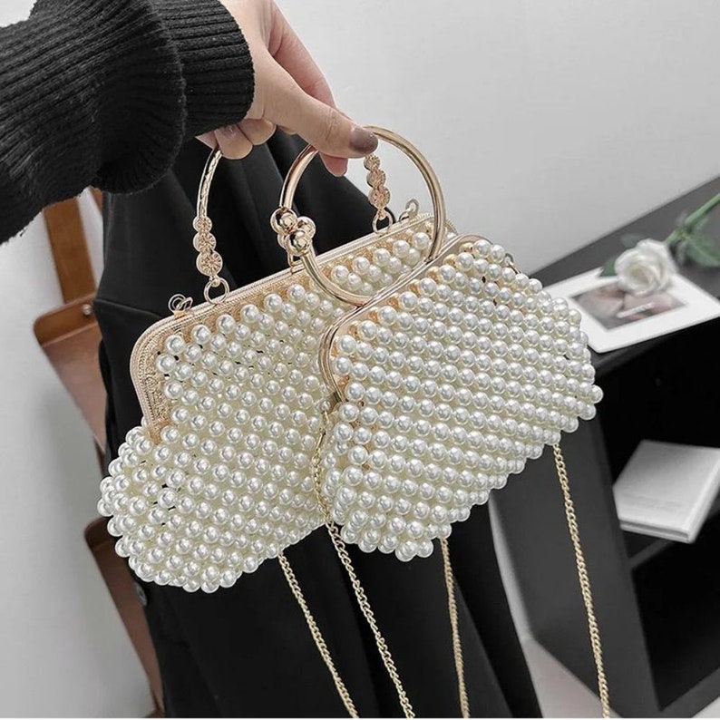 Handgemachte Hochzeit Abendtasche mit Perlen, BrautHandtasche, Brautparty,Flitterwochen Clutch TascheGeschenk für Braut,muttertags-geschenke Bild 1