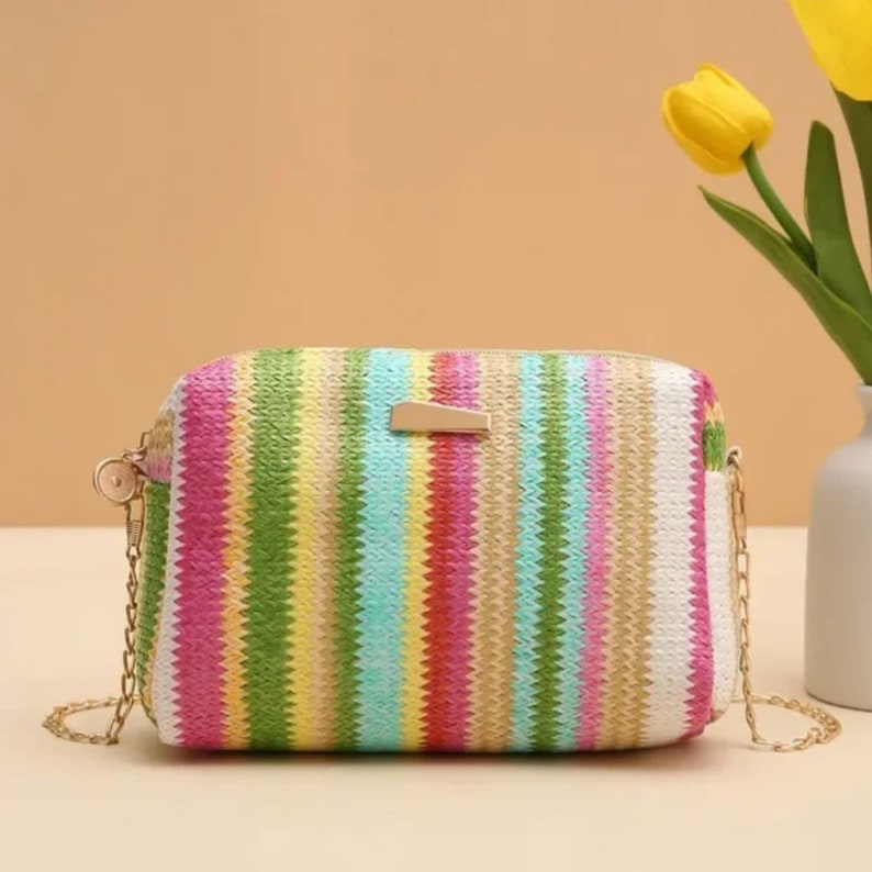 Handgemachte Damen Strohsack Strand Sommerkette Kleine Geldbörse und Handtasche Weibliche Schulter Umhängetaschen Reise-Design Klappentasche Gelb