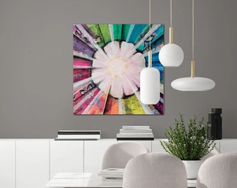 Colorful flower of life on canvas, abstract art, colorful art, abstract painting, colorful canvas wall art, canvas print