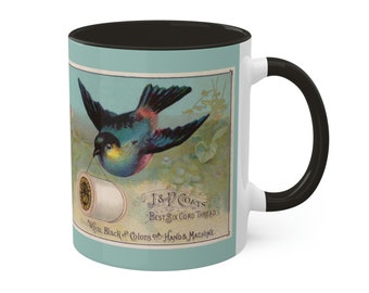 Red and Blue Birds Carrying J&P Coats Spools - Sky Blue - Mug 11oz