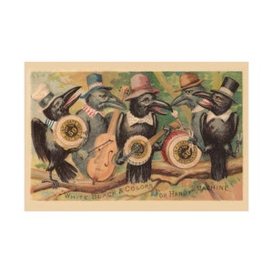 Old Crow Band jouant des bobines de fil J&P Coats - Reproduction antique imprimée sur papier d'art en plusieurs tailles