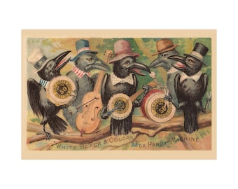 Old Crow Band Playing J&P Coats Thread Spools - Antique Reproduction Print on Fine Art Paper in Multiple Sizes