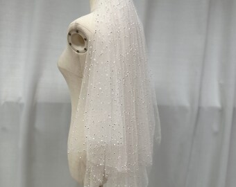 Peal Wedding Blusher Veil, 2 Tier Bridal Veil, Short Hip Length Veil, Sheer Tulle Veil, Gorgeous Fingertip Veil, Elegant Pearl Wedding Veil