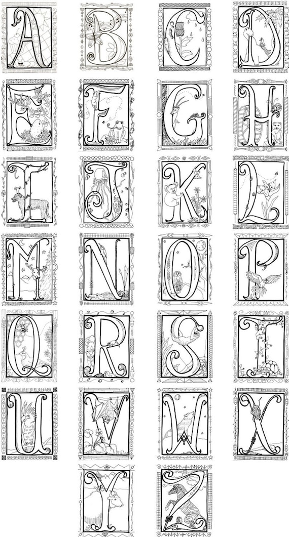 Download Items similar to Illuminated Alphabet Coloring Poster on Etsy