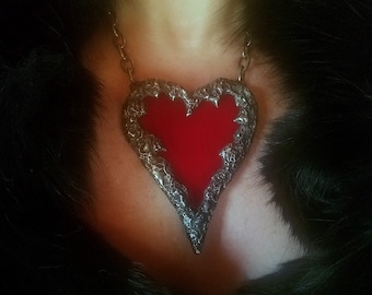 Brutalist Red Glass Heart Pendant, The Love Witch Necklace, Handmade Witch Jewelry