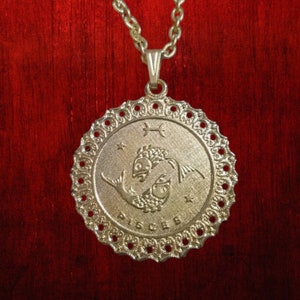 Zodiac Jewelry, Pisces Pendant, 1970&#39;s Necklace, The Love Witch, Mid Century Fashion, Witchy Woman