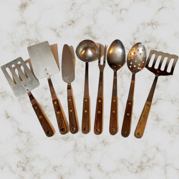 1950s Cooking Utensils, Robinson Wood Handle Utensil, Vintage Kitchen Decor, Fork Ladle Spatula Spoon Masher ~ CHOOSE ONE ~