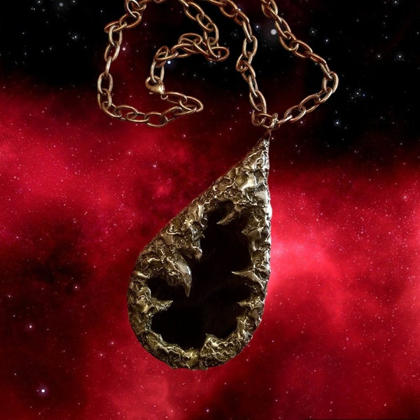 The Love Witch Necklace, Black Glass Scrying Mirror Teardrop Pendant, Handmade Witchy Jewelry