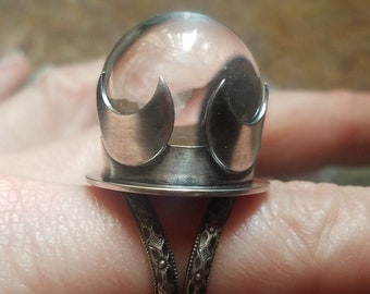Crystal Ball Ring, Pools of Light, Sterling Silver Moon Jewelry, Gazing Sphere, Witch Magic Divination