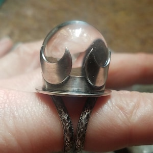 Crystal Ball Ring, Pools of Light, Sterling Silver Moon Jewelry, Gazing Sphere, Witch Magic Divination