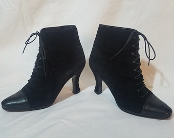 Witch Boots, Black Suede Leather, Ankle Length, Gothic Witchy, Vintage Anne Klein