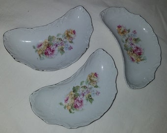 Vintage Ceramic Moon Shaped Trinket Dishes, Set of 3, Candy Jewelry Dish