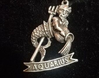 1970's Aquarius Necklace, Zodiac Pendant, Vintage Astrology Jewelry, NOS