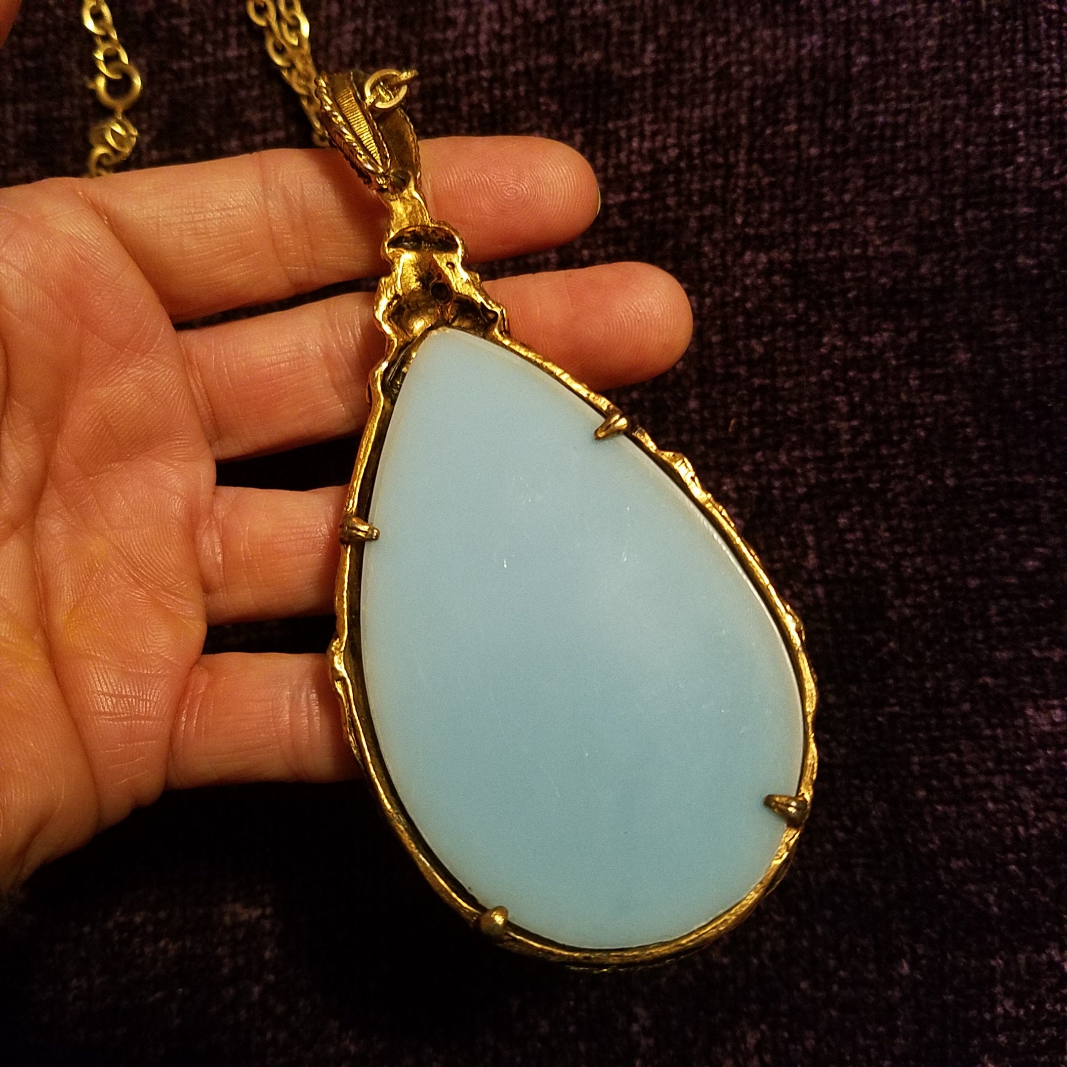 Love Witch Necklace, 1960's Fashion, Large Gold Teardrop