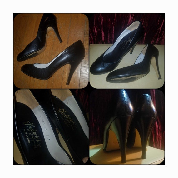 Vintage 1960's 70's Black Leather Pumps, Very High