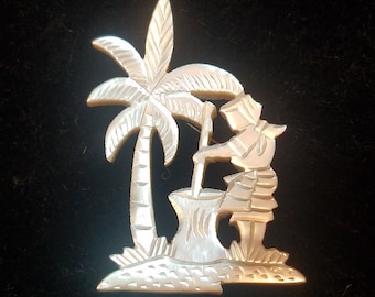 Vintage Carved Mother of Pearl Tree Pin Brooch, Unique Jewelry