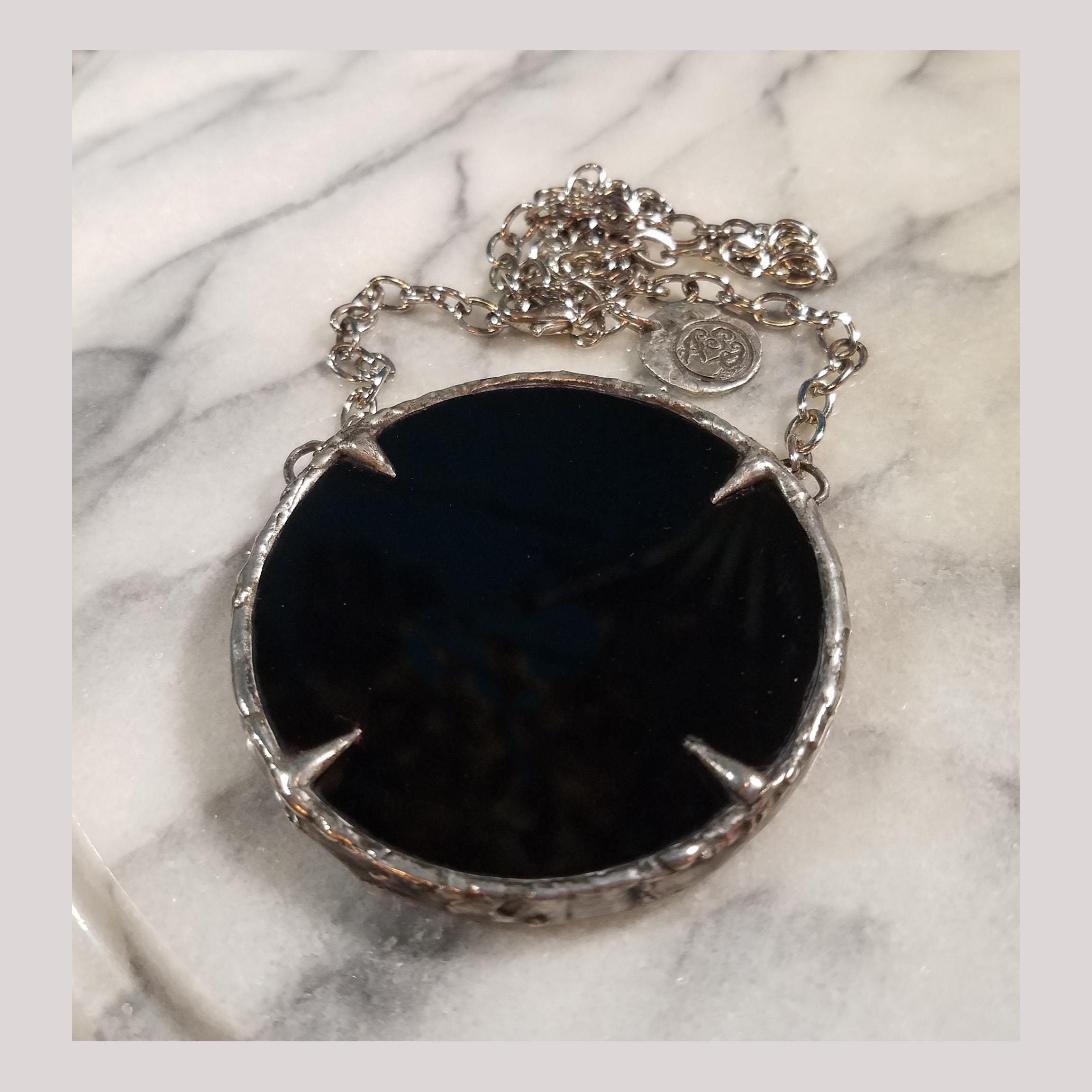 Scrying Mirror Necklace, Talon Claws, Black Obsidian, Gothic