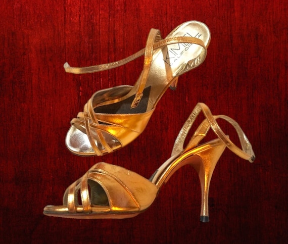 1950's Gold Heels, Vintage Shoes, Bronze Metallic… - image 1