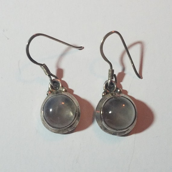 Vintage Sterling Silver Smokey Gray Round Moonstone Earrings | Etsy