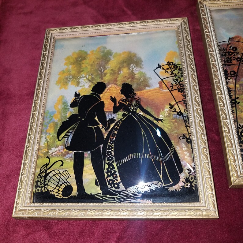 Vintage 1940's Reverse Painted Glass Wall Hangings Etsy