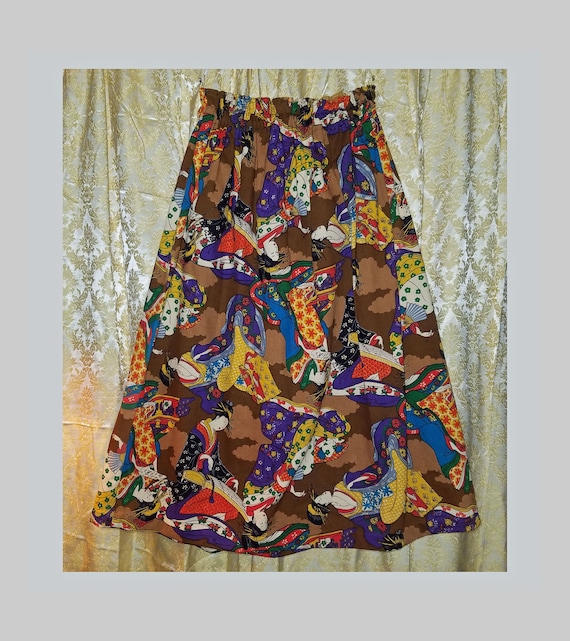Vintage Handmade Skirt, Geisha Girl Print, 1960s M