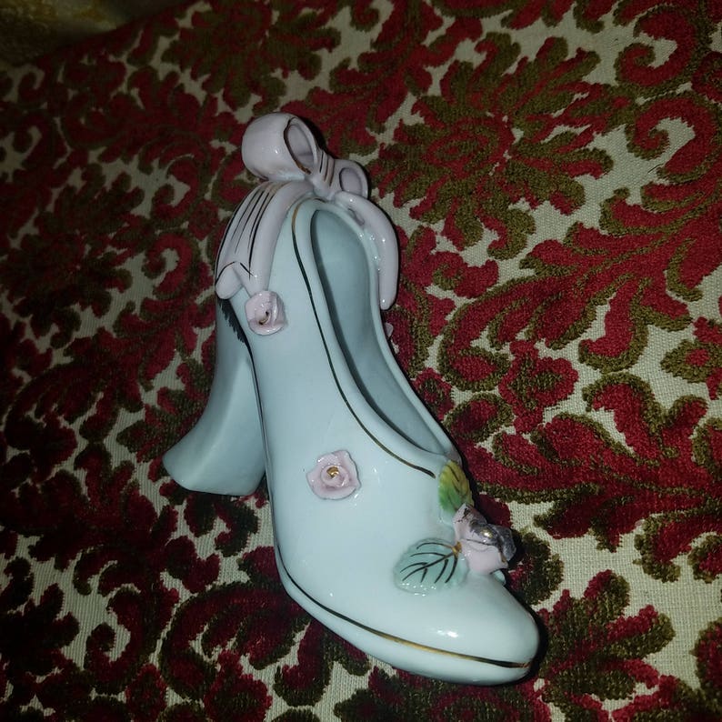 Vintage Pink White Ceramic High Heel Shoe Statue Figurine Etsy