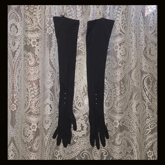 Vintage 1950's Long Black 23" Opera Gloves Fetish